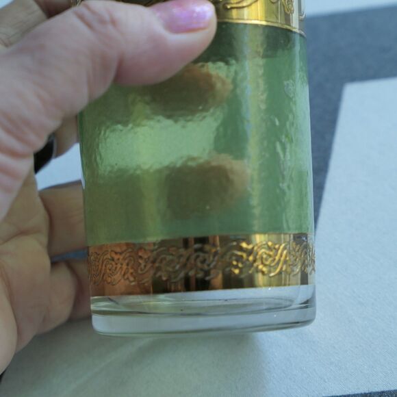 6 VTG 50s 60s MCM Culver Starlyte Glasses Green 22K Gold Filigree Tumblers VGUC - Picture 4 of 8
